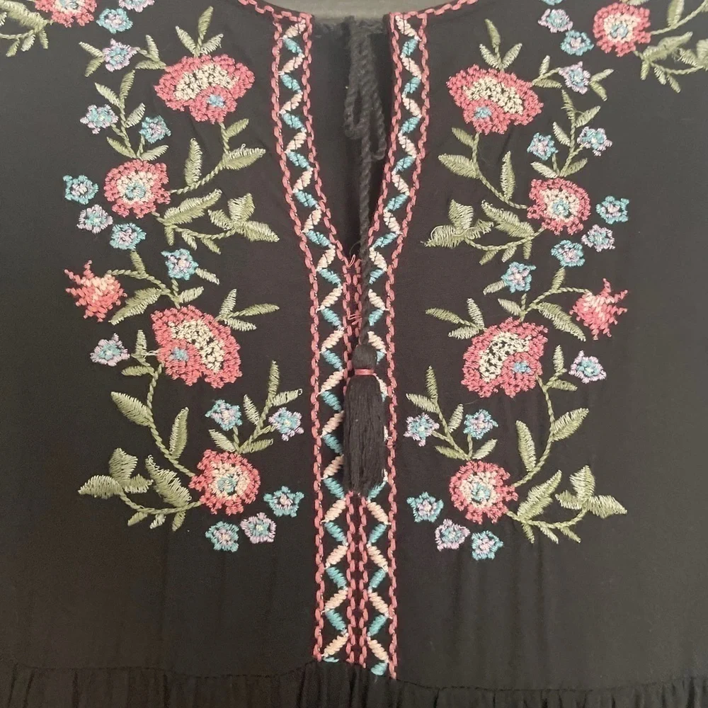 Arizona Jean Company Boho Floral Embroidery Babydoll Mini Dress Large - Picture 8 of 8